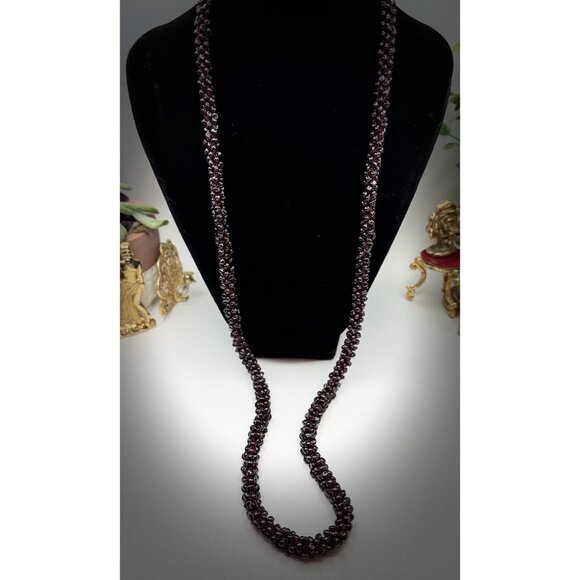 Stunning Natural Red Garnet Nugget Beaded Long Necklace 34" - Picture 2 of 11